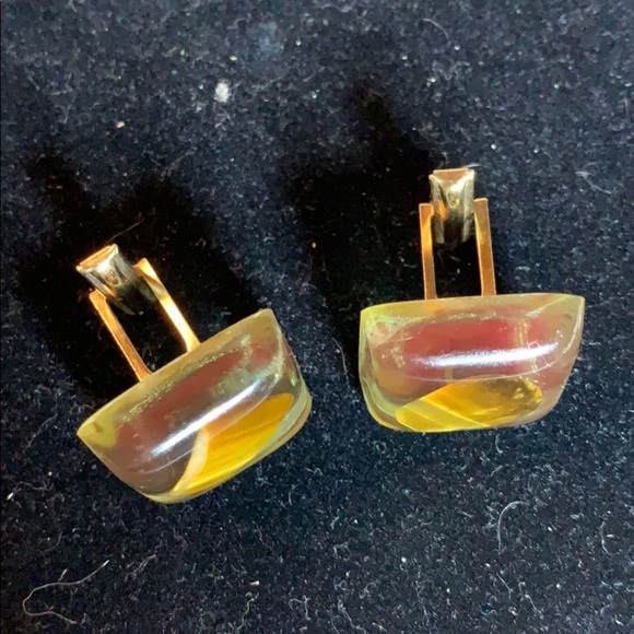 Vintage Resin and Tiger Eye (?) Cufflinks -Stamped - Picture 3 of 5